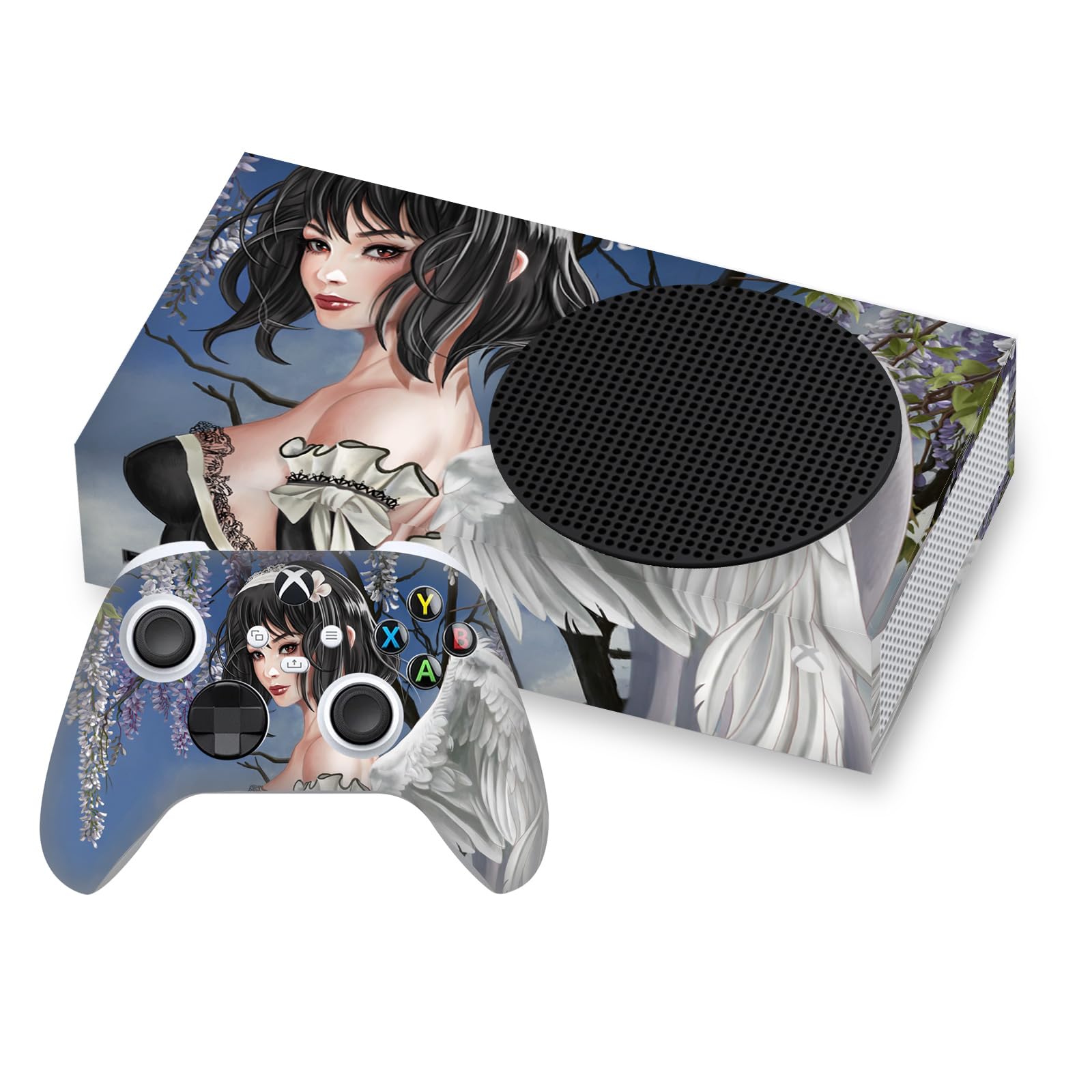 Official Nene Thomas Angel & Flowers Anime Fairy Gothic Vinyl Skin Sticker Decal Compatible with Xbox Series S Console & Controller Bundle - Perfect for Gaming, Collectors, and Anime Fans