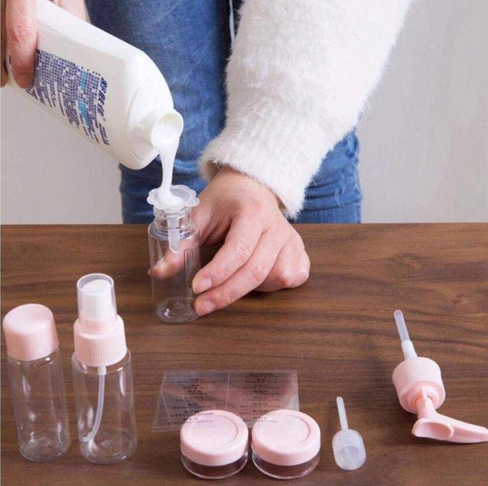 Refillable Travel Perfume Bottles - 7 Pack Plastic Press Spray Bottles for Cosmetics, Makeup & Toiletries | Portable Leak-Proof Liquid Containers | Perfect for Airplane Carry-On, Gym Bag & Vacation Essentials (Multi Color)