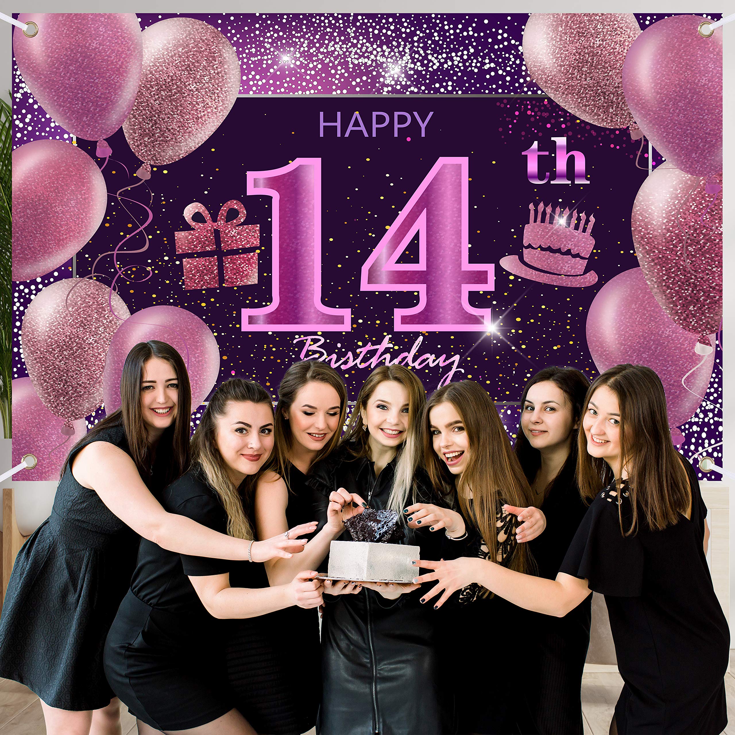 14th Birthday Party Decorations for Girls - Pink Happy Birthday Banner & Backdrop for Women - Perfect for Birthday Parties, Celebrations & Photo Booths