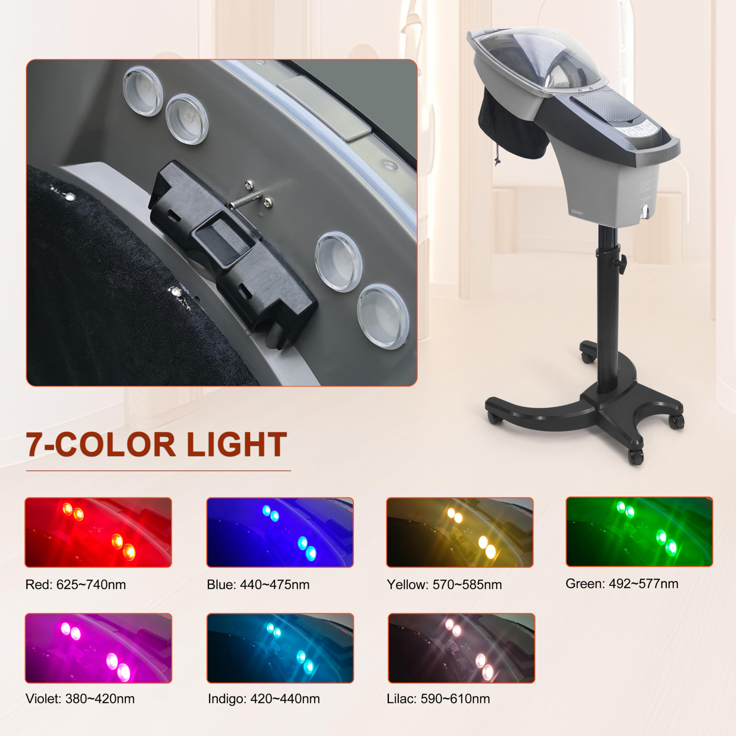Professional Salon Hair Steamer with O3 Ozone & Red/Blue Light Therapy - Scalp Treatment for Perm, Dye & Black Hair Care - Portable Hooded SPA with Wheels (Model ET1408B) - Perfect for Home Salon, Barber Shop & Hair Treatment Clinics