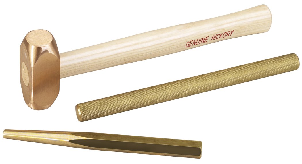 Non-Sparking Brass Hammer and Punch Set - 3 Piece Safety Tool for Explosive Environments | OTC 4606 | Ideal for Oil Refineries, Gas Plants & Hazardous Areas