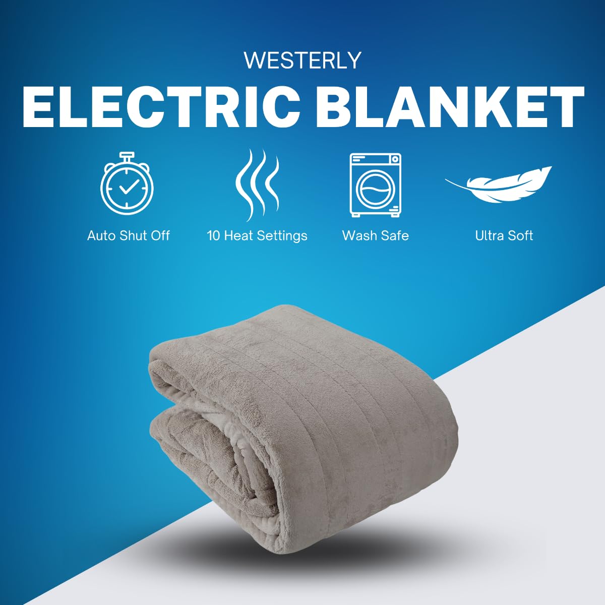Westerly Full Size Electric Heated Blanket - Ultra Soft Aqua Blue Warming Blanket for Winter, Dual Control, Machine Washable - Perfect for Bed, Couch & Office Use