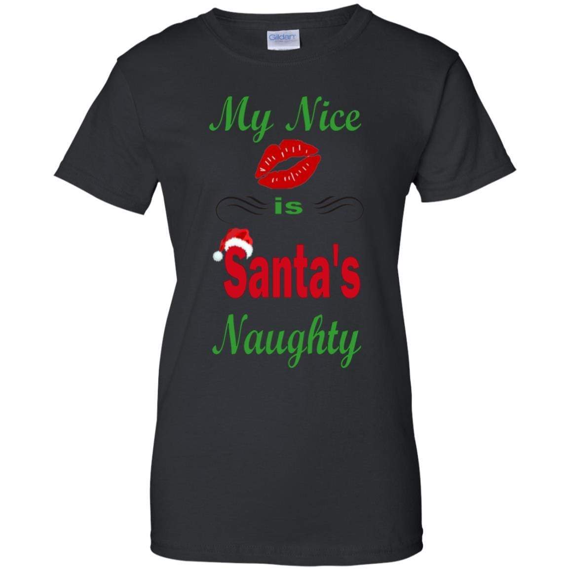 WineyBitches.co Santa's Naughty Ladies' 100% Cotton T-Shirt - Funny Christmas Gift for Women, Holiday Party Outfit, Casual Wear