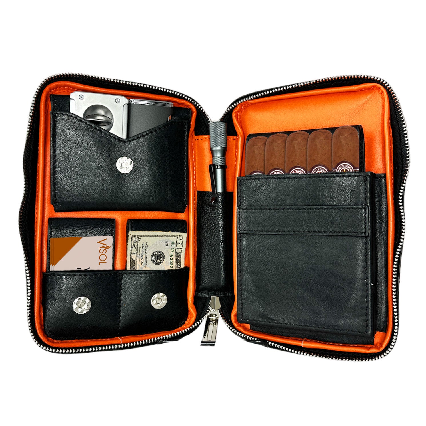 Premium Visol Peter James Leather Cigar Case - Black Travel Humidor for Cigars | Perfect for Business Trips, Gifts & Outdoor Adventures