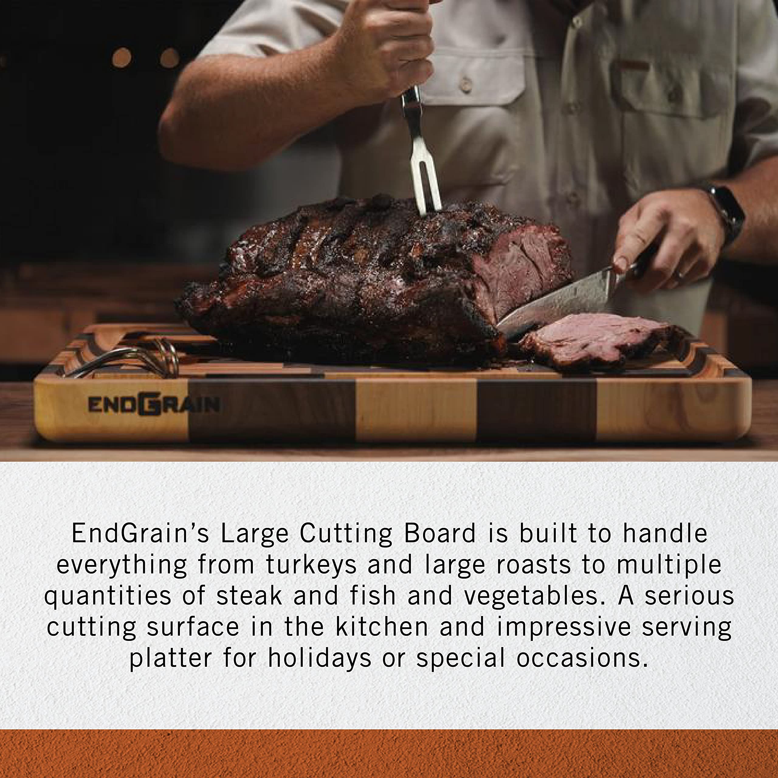 Premium Walnut and Maple End Grain Cutting Board with Juice Groove - 14