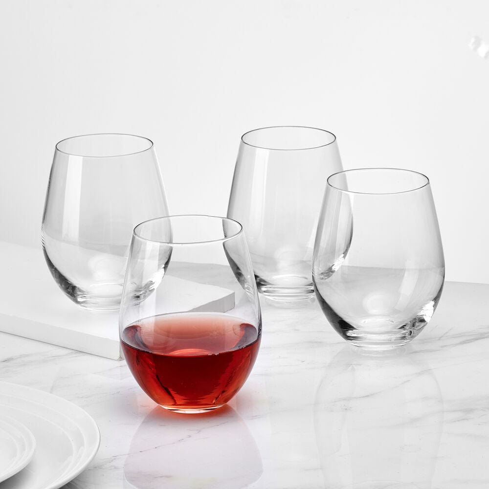 Premium Set of 4 Stemless Wine Glasses - Shatterproof & Dishwasher Safe - Perfect for Parties, Weddings & Home Entertaining
