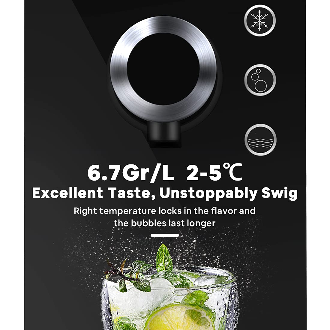 LifePlus Sparkling Water Maker Machine - Electric Soda Maker with 3 Modes for Home, Bar, Gym, Office & Restaurant Use | Commercial & Personal Carbonated Water Dispenser | Perfect for Parties, Healthy Drinks & Refreshments (Black)