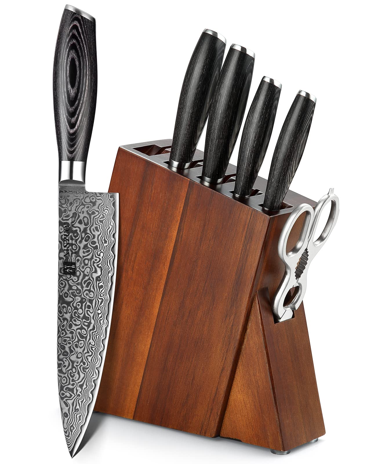 Premium 7-Piece Damascus Steel Chef Knife Set - Japanese Style Kitchen Knives with Pakkawood Handle & Kitchen Shears - Professional & Home Cooking - Gift Box Included - Perfect for Slicing, Dicing & Food Prep