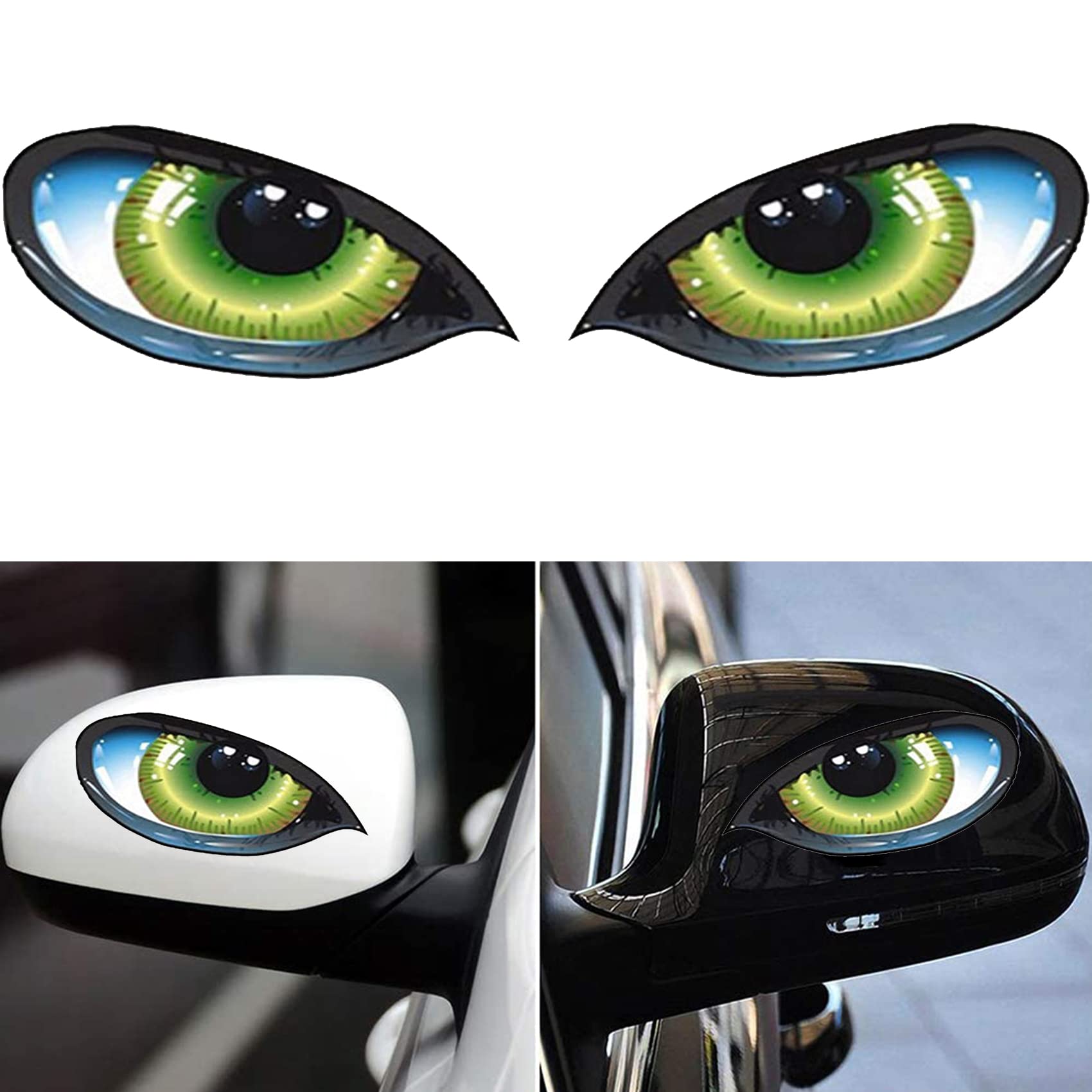 Funny 3D Cat Green Eyes Car Decal Sticker Set (1 Pair) - Universal Fit for All Vehicle Side Mirrors & Rearview Mirrors | Cute Auto Accessories for Car Lovers, Perfect for Personalizing Your Ride & Showing Your Love for Cats