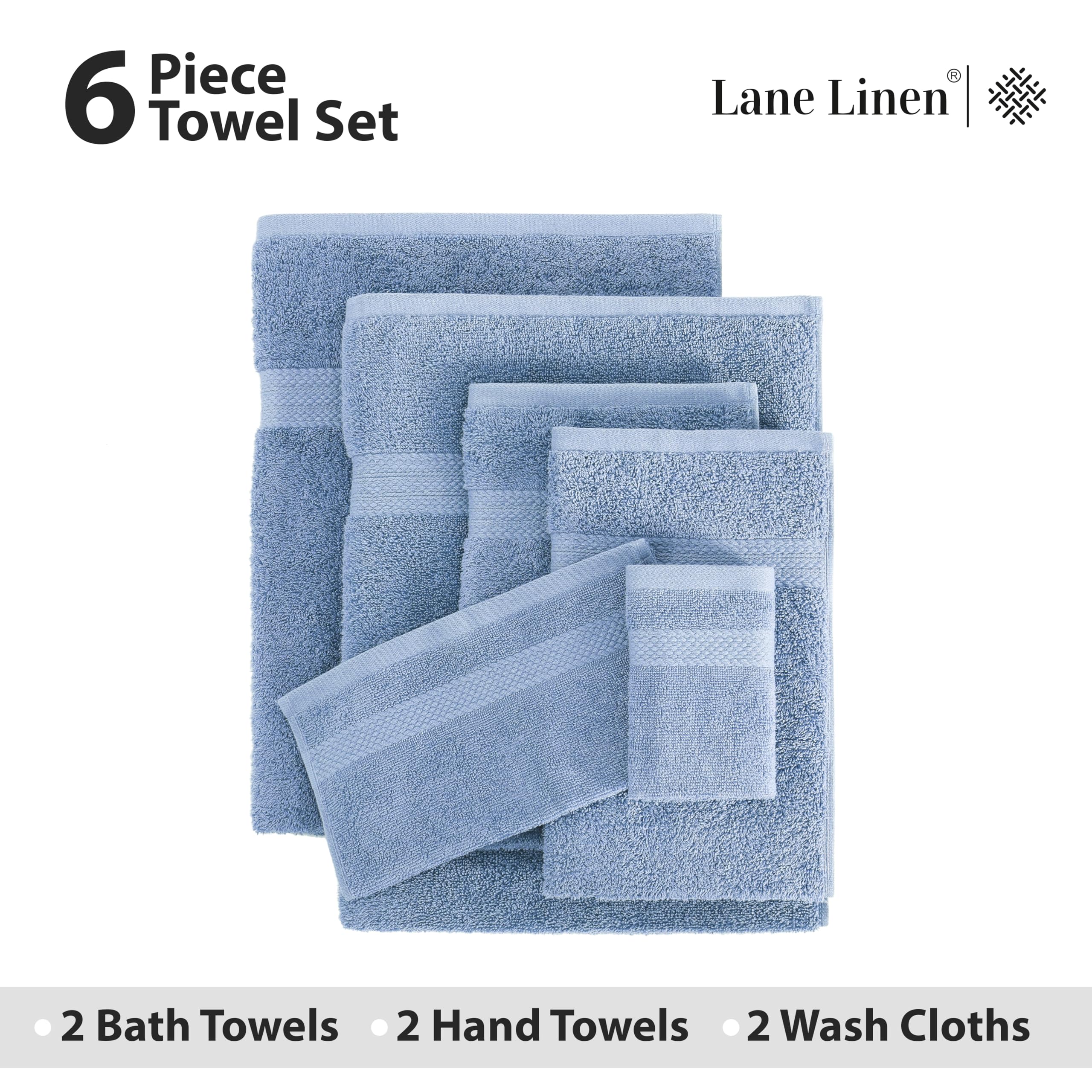 Premium 100% Cotton Bath Towels Set of 6 - Extra Large Hotel Quality Towels (2 Bath, 2 Hand, 2 Washcloths) | Soft & Absorbent for Spa, Gym & Luxury Bathroom | Cerulean Blue