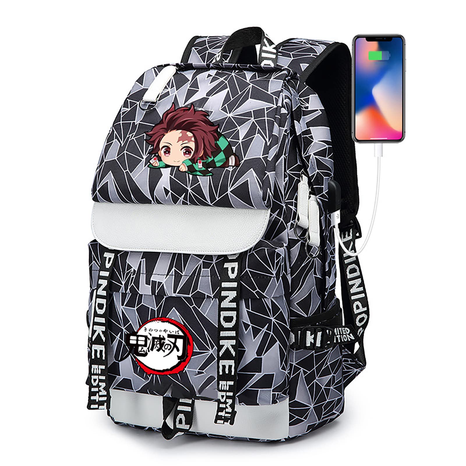 Large Capacity Anime Demon Slayer Backpack with USB Charging Port | 3D Printed Kamado Tanjirou School Bag | Unisex Travel Backpack for Students & Fans | Perfect for School, Cosplay & Anime Conventions