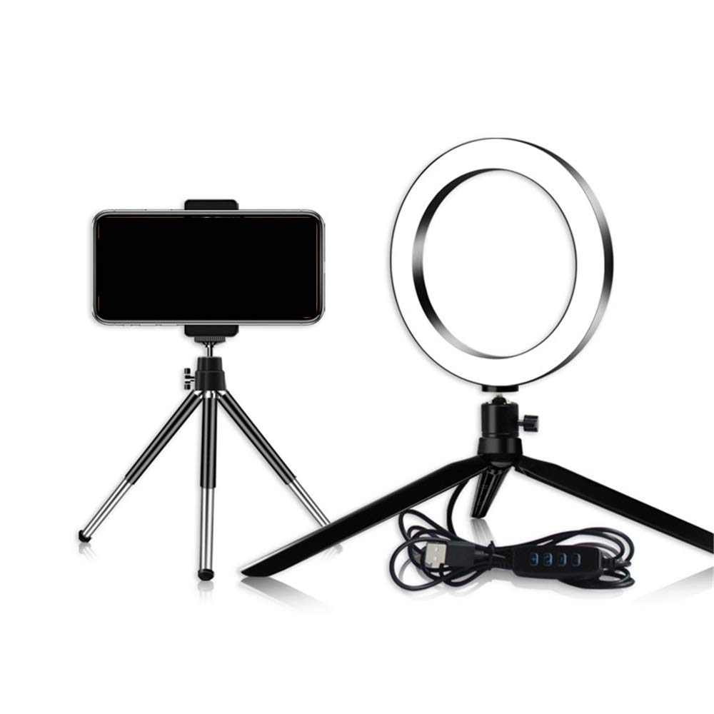 4-in-1 16/20cm LED Ring Light with Phone Holder & 2 Desktop Tripods - Perfect for Live Streaming, Video Calls, Makeup, Photography & TikTok Videos