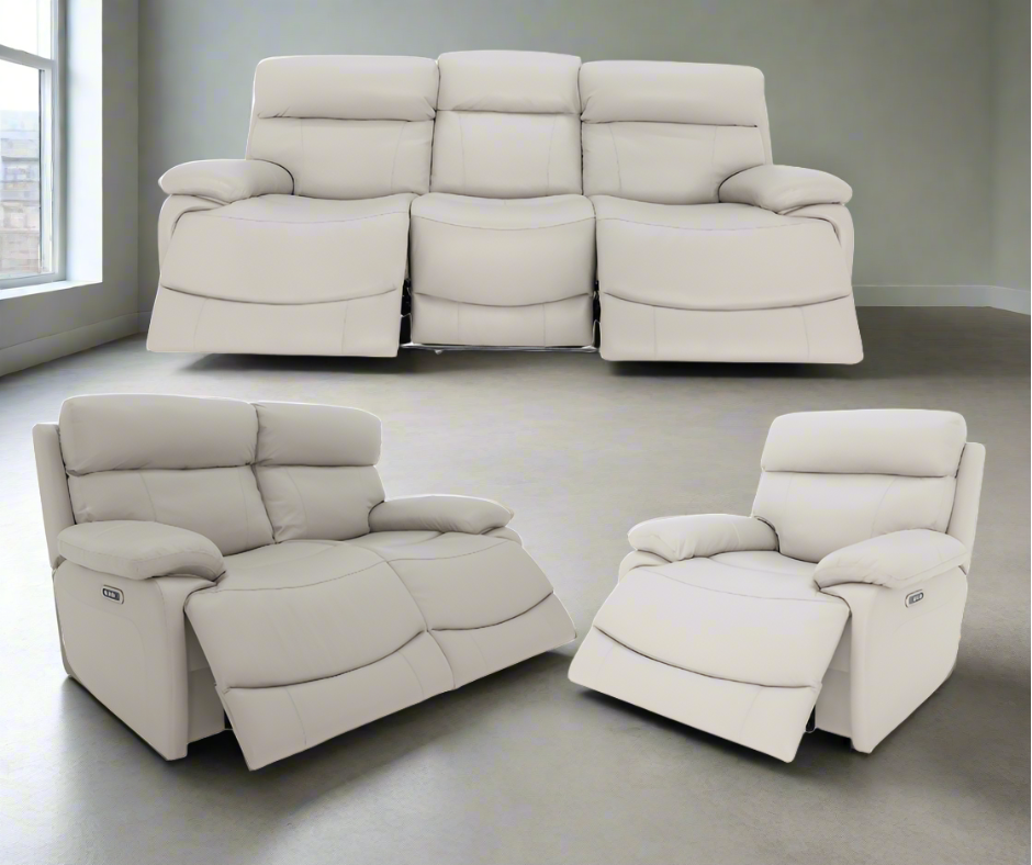 BonnyLynn 7609 Power Reclining Sofa Set with Loveseat and Chair - Taupe Microfiber Upholstery | Living Room Furniture for Home Theater & Family Relaxation