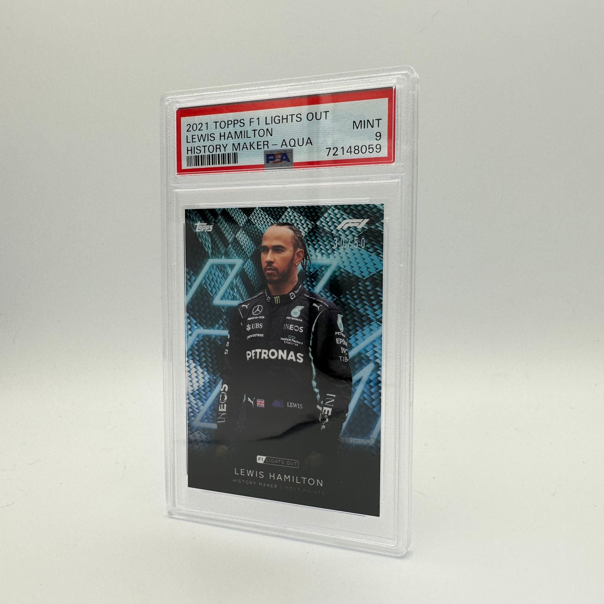PSA 9 Graded 30/50 Lewis Hamilton History Maker Trading Card - Perfect for F1 Collectors, Sports Memorabilia Enthusiasts, and Investment Collectibles