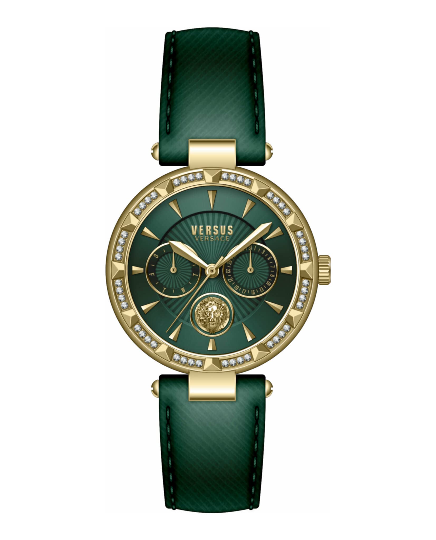 Versus Versace Sertie Collection Luxury Women's Watch - Green Leather Strap, Green Case & Dial | Elegant Fashion Accessory for Women, Perfect for Parties, Business & Special Occasions