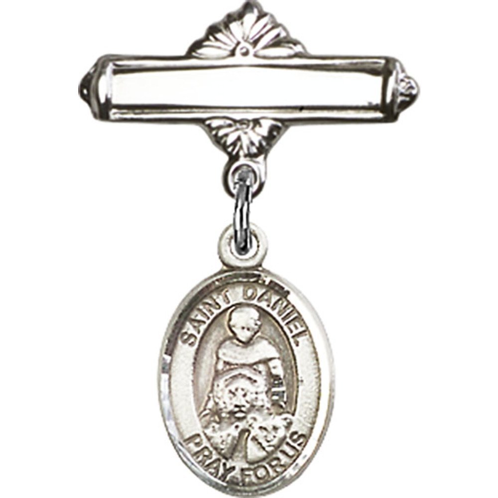 St. Daniel Sterling Silver Baby Badge with Polished Pin - 1 x 5/8 Inch - Perfect for Christening, Baptism & First Communion Gifts