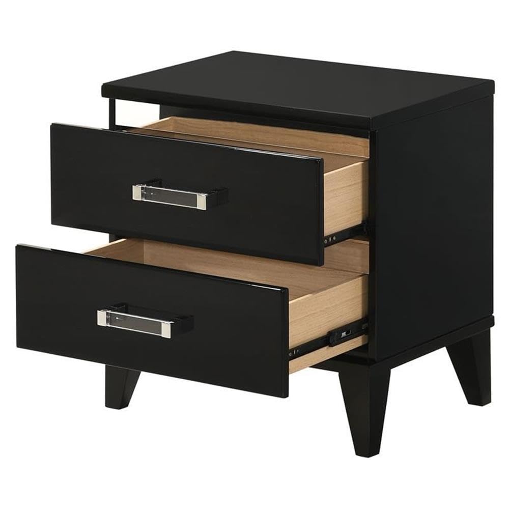 Acme Chelsie Black Wooden 2-Drawer Nightstand with Acrylic Bar Handles - Modern Bedside Table for Bedroom Decor & Storage