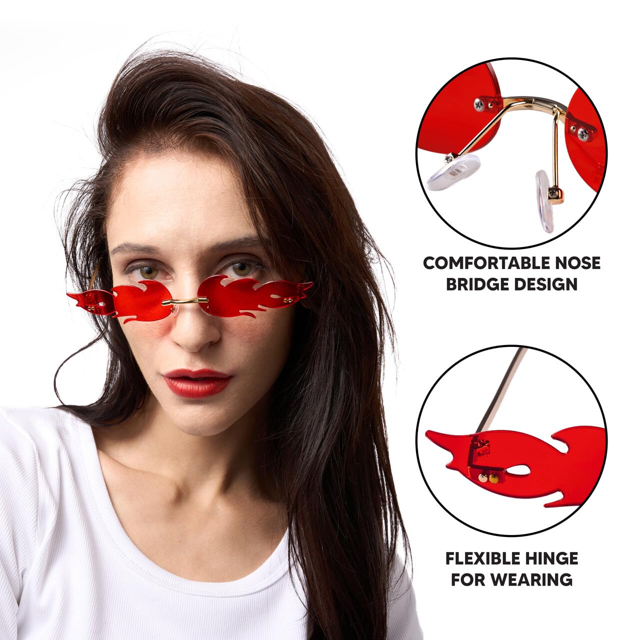 Spooktacular Creations Halloween Flame Glasses - Rimless Goth Sunglasses for Women, Men & Kids - Colorful Fire Shaped Eyewear for Costume Parties, Cosplay & Halloween Events