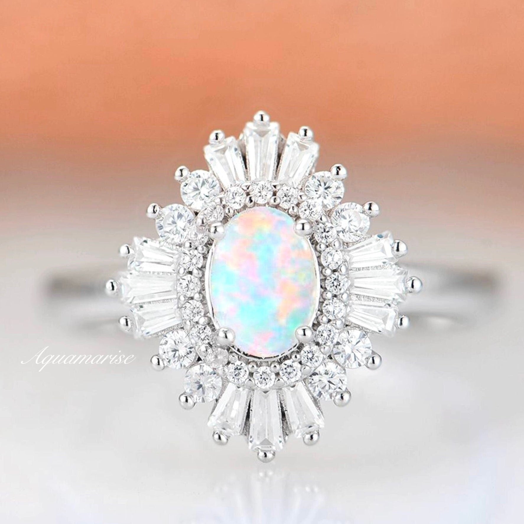 Natural Australian Opal Ring Sterling Silver - Victoria Collection | Elegant Handmade Jewelry for Women, Gift for Her, Wedding, Anniversary & Special Occasions