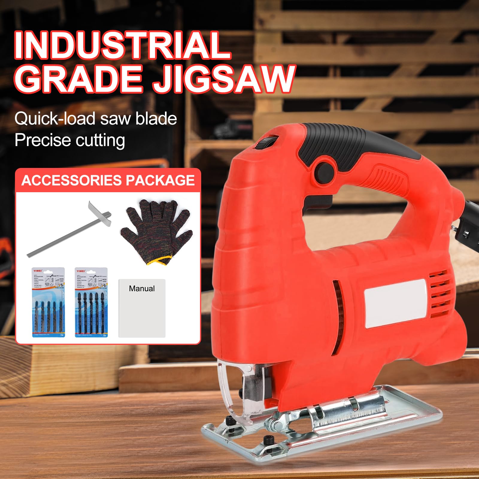 800W Corded Electric Jigsaw Power Tool Kit - 6 Variable Speed Settings with 10 Blades & Edge Guide - Professional Wood, Metal & Plastic Cutting Saw for DIY Projects, Home Renovation & Craft Work