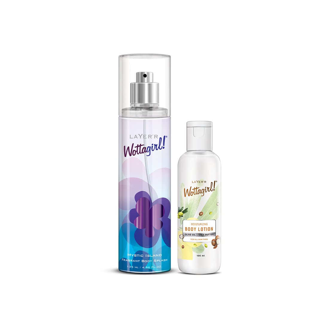 Layer'r Wottagirl Mystic Island Body Splash 135ml & Moisturizing Body Lotion 100ml - Refreshing Fragrance & Hydrating Skincare Set for Women | Perfect for Daily Use, Travel & Gift Giving