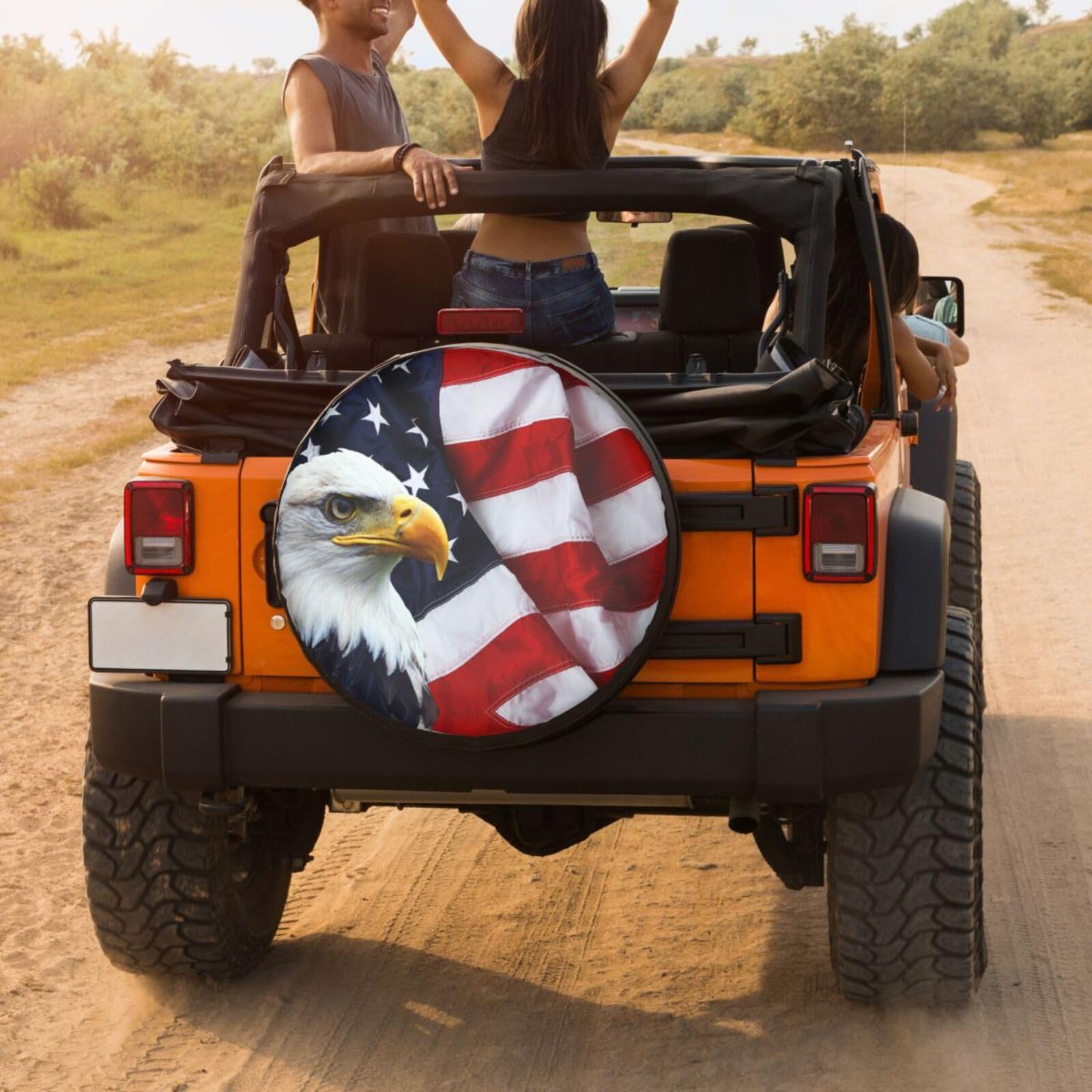 American Flag Eagle Spare Tire Cover - Dustproof Wheel Cover for Trailers, RVs, SUVs & More (14-17 Inch) | Perfect for Road Trips & Outdoor Adventures