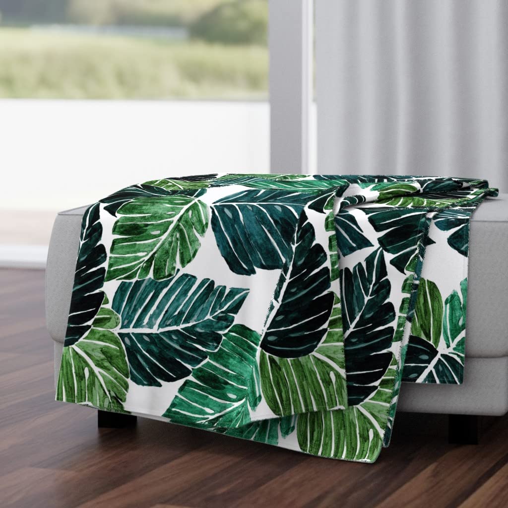 Soft Plush Minky Throw Blanket 50x70 Inches - Tropical Monstera Leaves Jungle Greenery Botanical Print Blanket for Couch, Bed, Sofa & Home Decor