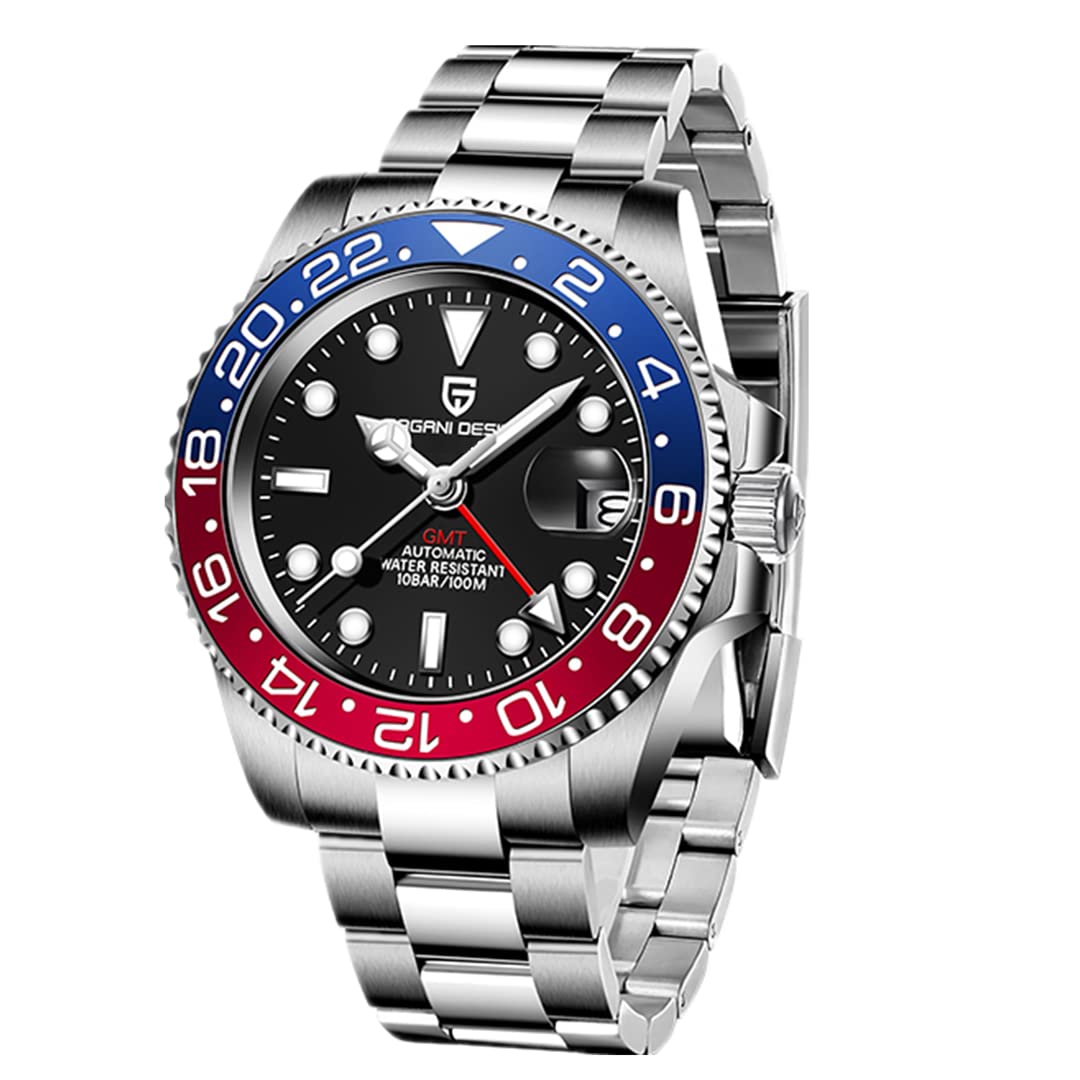 Pagani Design Men's Automatic GMT Watch - 40MM Stainless Steel, Sapphire Glass, Waterproof Wristwatch for Business, Travel & Everyday Wear
