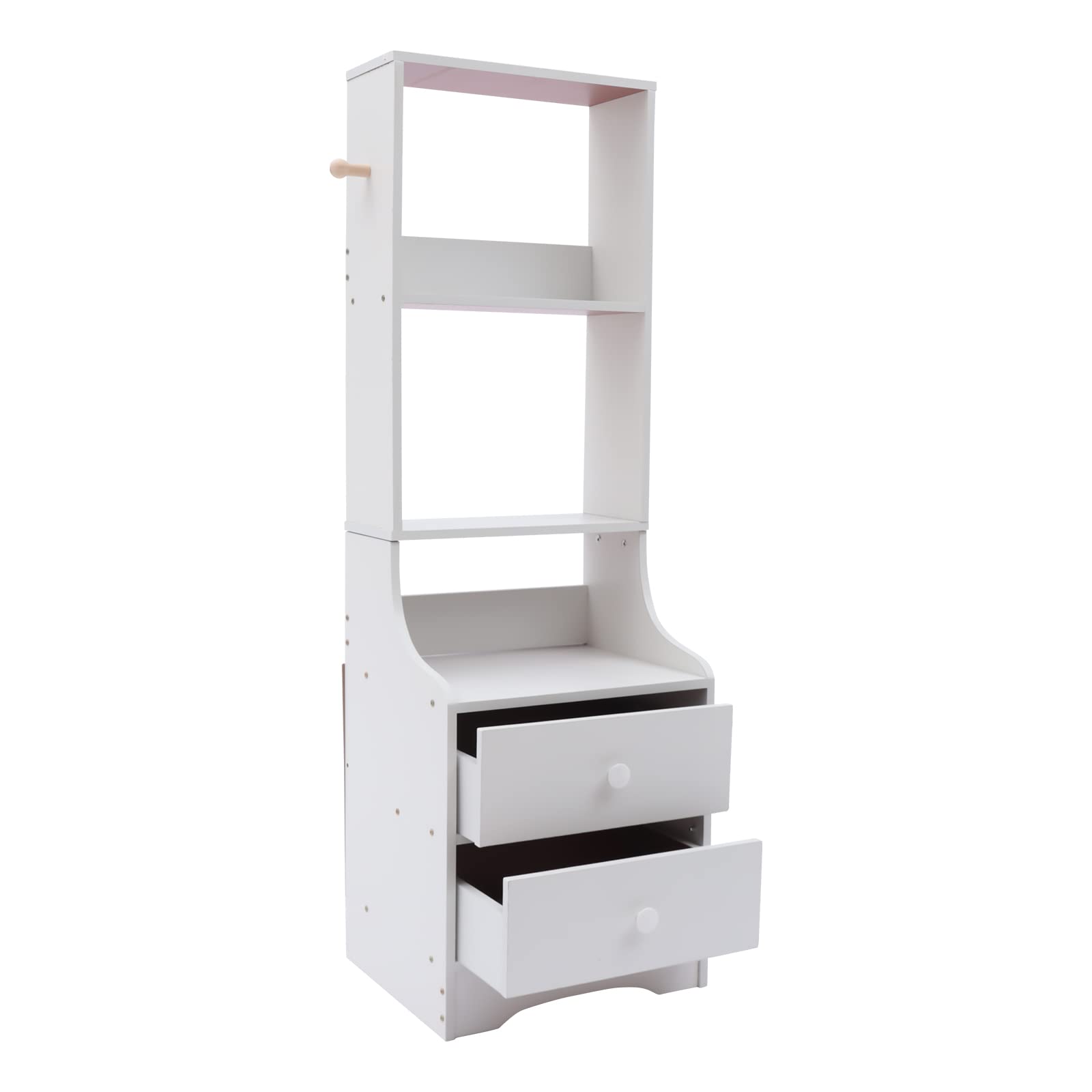 Eapmic 2 Drawer Dresser with Top Cabinet & Open Shelf - White 3-Tier Nightstand, End Table & Bedside Storage for Bedroom, Living Room & Home Office Organization