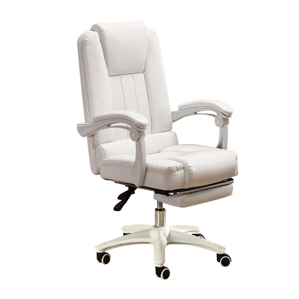 Premium Ergonomic Leather Gaming Chair with Adjustable Footrest & High Back Recliner - 330 lbs Weight Capacity - White Executive Office Chair for PC Gaming, Work & Home Office Comfort