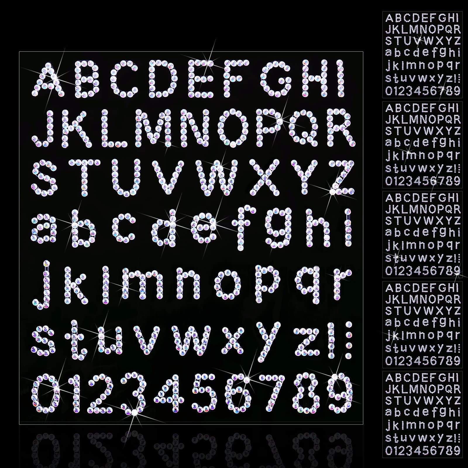 Clabby 6 Sheets Glitter Rhinestone Letter Stickers - Bling Crystal Alphabet & Number Stickers (26 Letters + 10 Numbers) - Self-Adhesive Gemstone Border Decals for DIY Scrapbooking, Phone Cases, Nail Art & Home Decor (White AB)