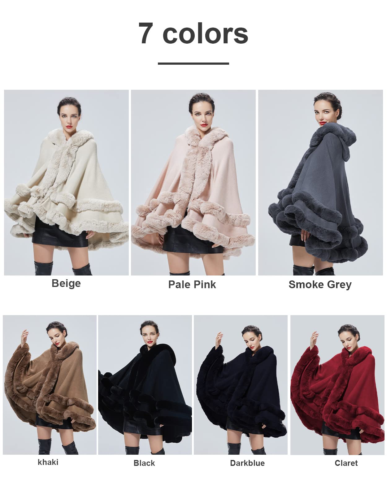 Women's Hooded Poncho Cape - Faux Fur Shawl Wrap with Fur Trim, Sleeveless Cardigan Cloak for Dressy Fashion Tops & Winter Coats | Perfect for Parties, Weddings & Cold Weather Layering