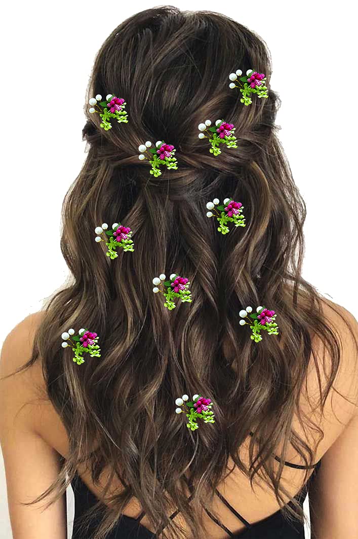 Artificial Mogra Hair Pins - 10 Pack Small Round Flower Hairpins for Women & Girls | Bridal Wedding Hair Accessories | Dark Pink #2230 | Perfect for Parties, Prom, and Everyday Styling
