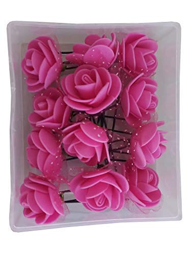 12-Piece Flower Juda Hair Pins for Girls - Hair Styling Accessories in 12 Colors (Magenta) | Perfect for School, Parties, Weddings & Everyday Hairstyles