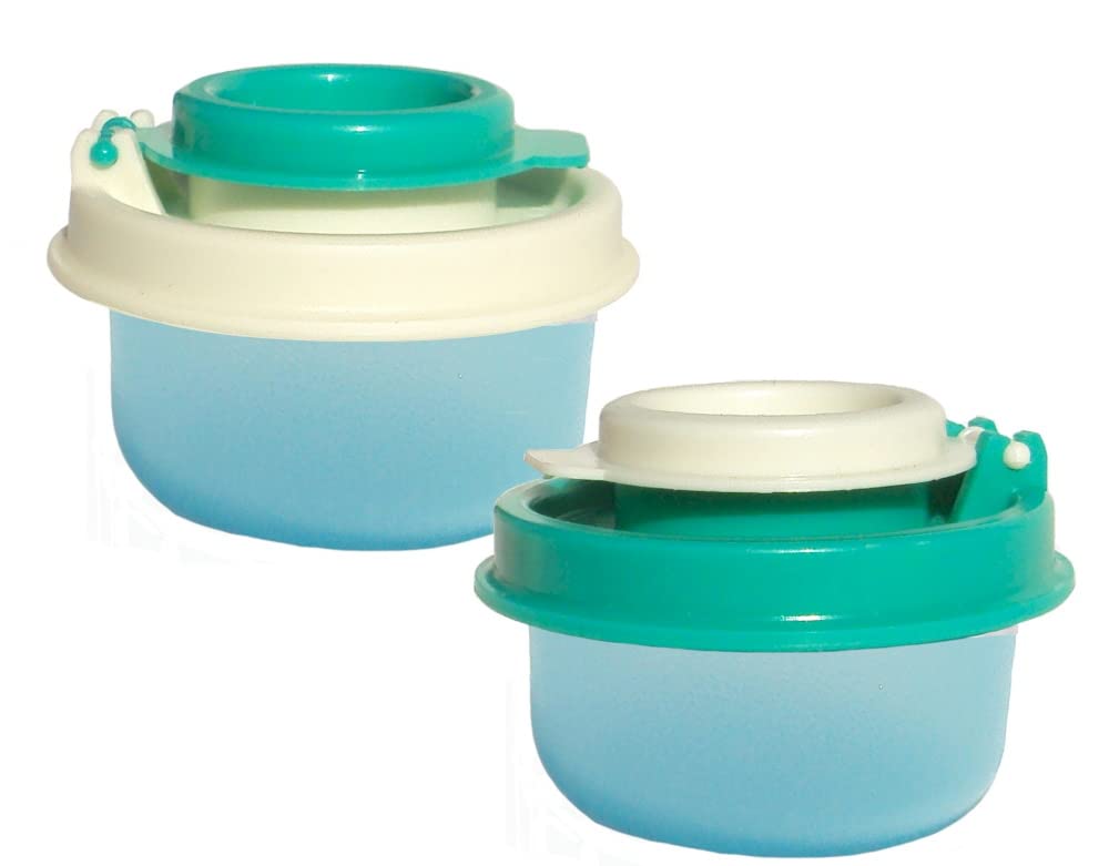 Tupperware Personal Smidgets Salt and Pepper Shakers - Sheer Blue with Turquoise Seals - Compact Kitchen Essentials for Dining Table, Picnics & Travel