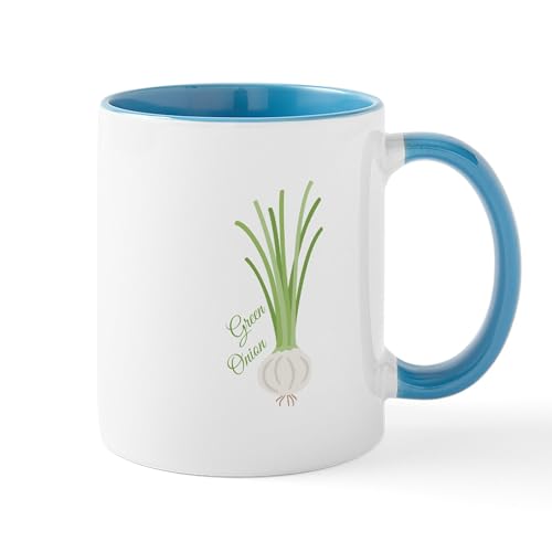 White/Blue Inside - Green Onions Mugs