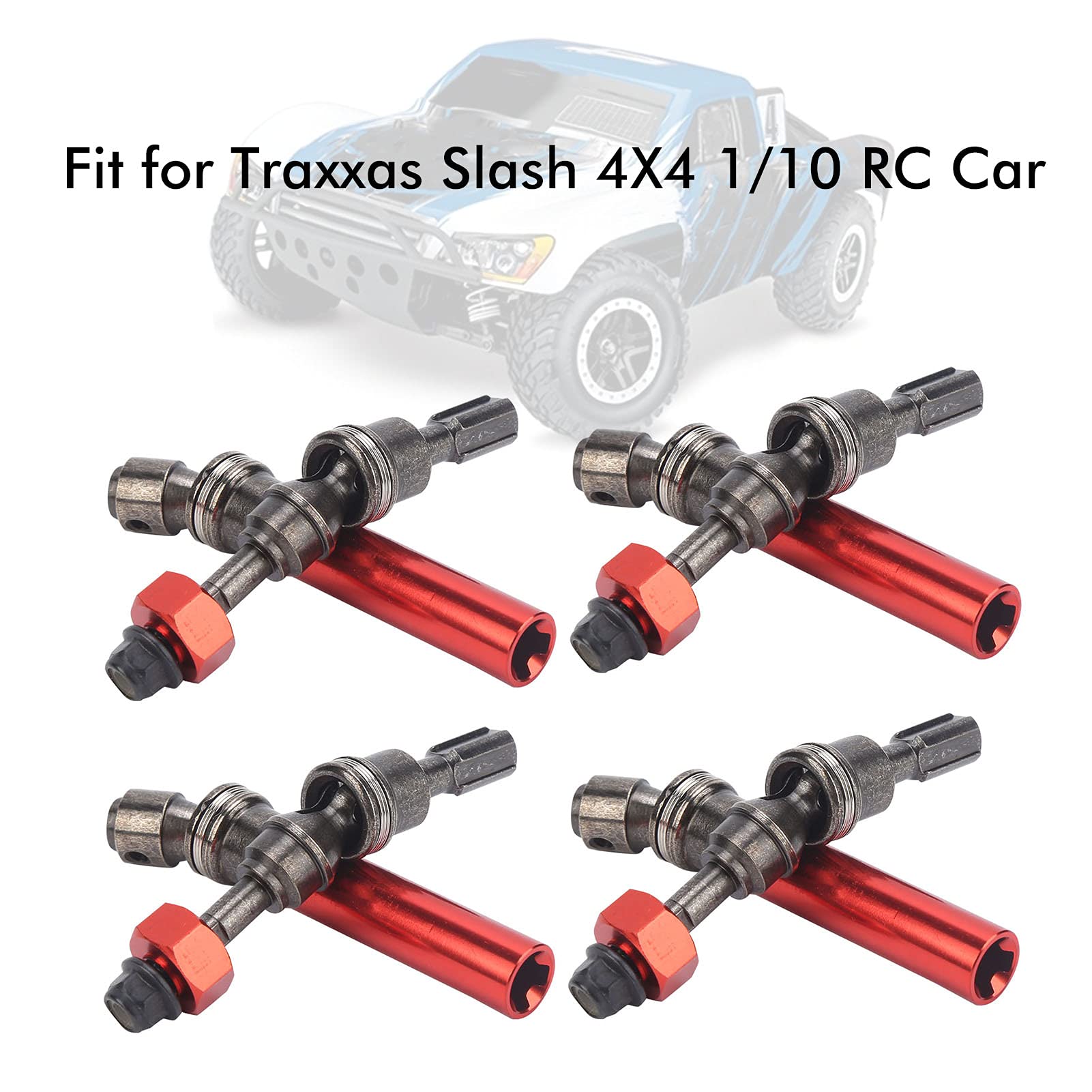 4Pcs Metal Front Rear CVD Drive Shaft Axle for Traxxas Slash 4X4 1/10 RC Car - Durable Red RC Model Car Parts for Off-Road Racing & Bashing