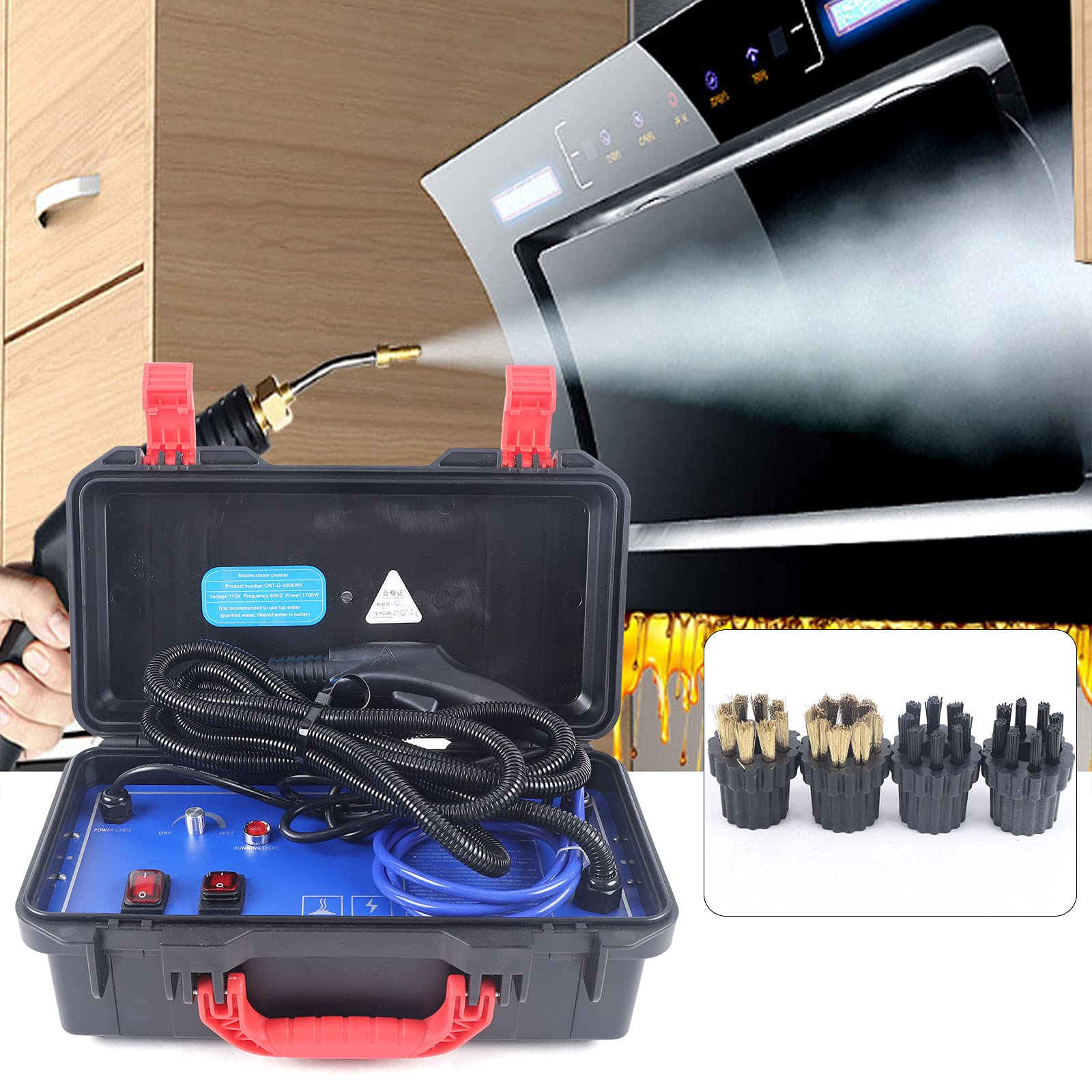 1700W High Pressure Handheld Steam Cleaner - 110V High Temperature Steam Machine for Car, Range Hood & Household Cleaning | Deep Clean Stains, Grease & Grime | Perfect for Kitchen, Bathroom & Auto Detailing
