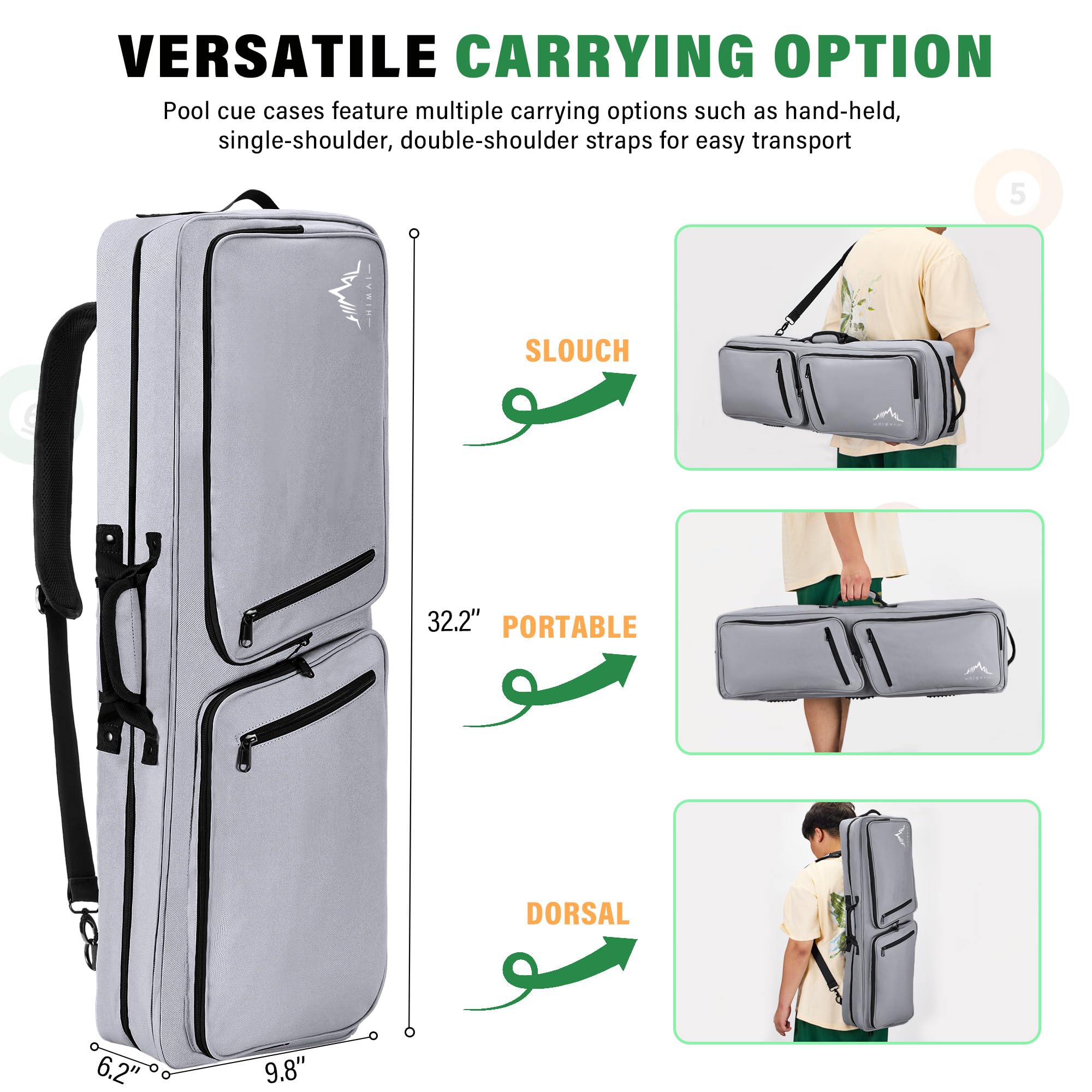 4x4 Pool Cue Case - Soft Padded Billiard Stick Holder with Adjustable Shoulder Strap & 2 Large Accessory Pockets | Perfect for Pool Players, Tournament Travel & Cue Protection