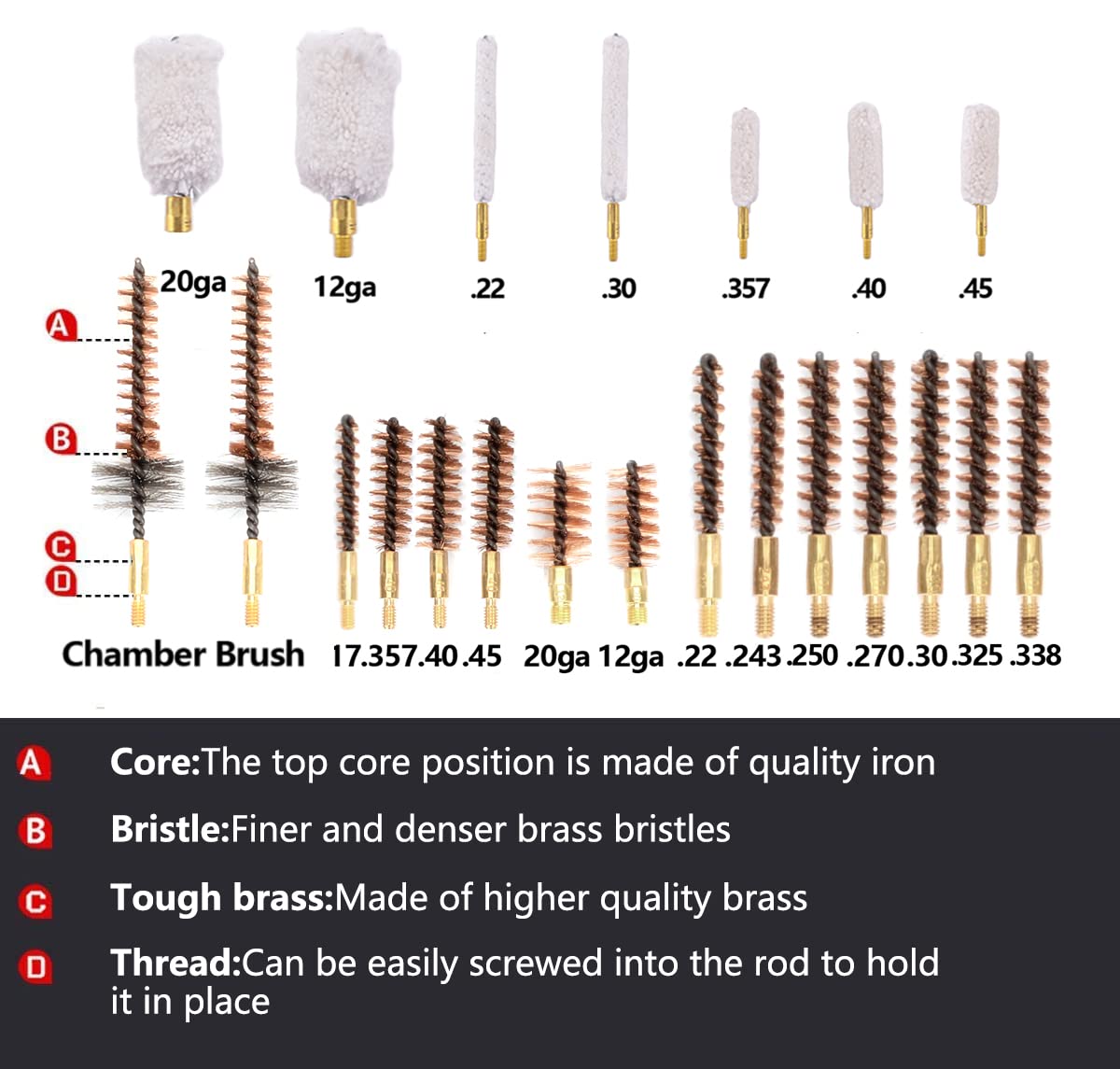 BOOSTEADY Pro Universal Gun Cleaning Kit - High-End Brass Brushes, Mops, Jags & Reinforced Rods for Handguns, Shotguns & All Firearms | Perfect for Home Maintenance, Hunting & Range Shooting