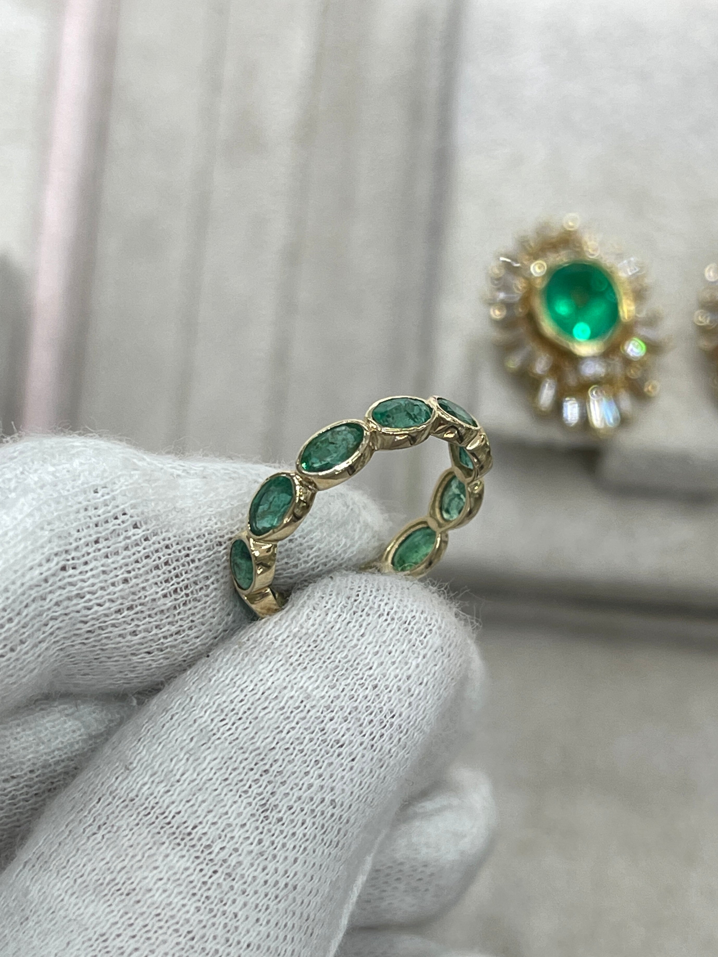 2.30tcw Moval Marquise & Oval Emerald Cut Bezel Eternity Band Ring - 14K White/Yellow/Rose Gold - Size 5.25 - Wedding, Anniversary, Engagement, Gift for Her