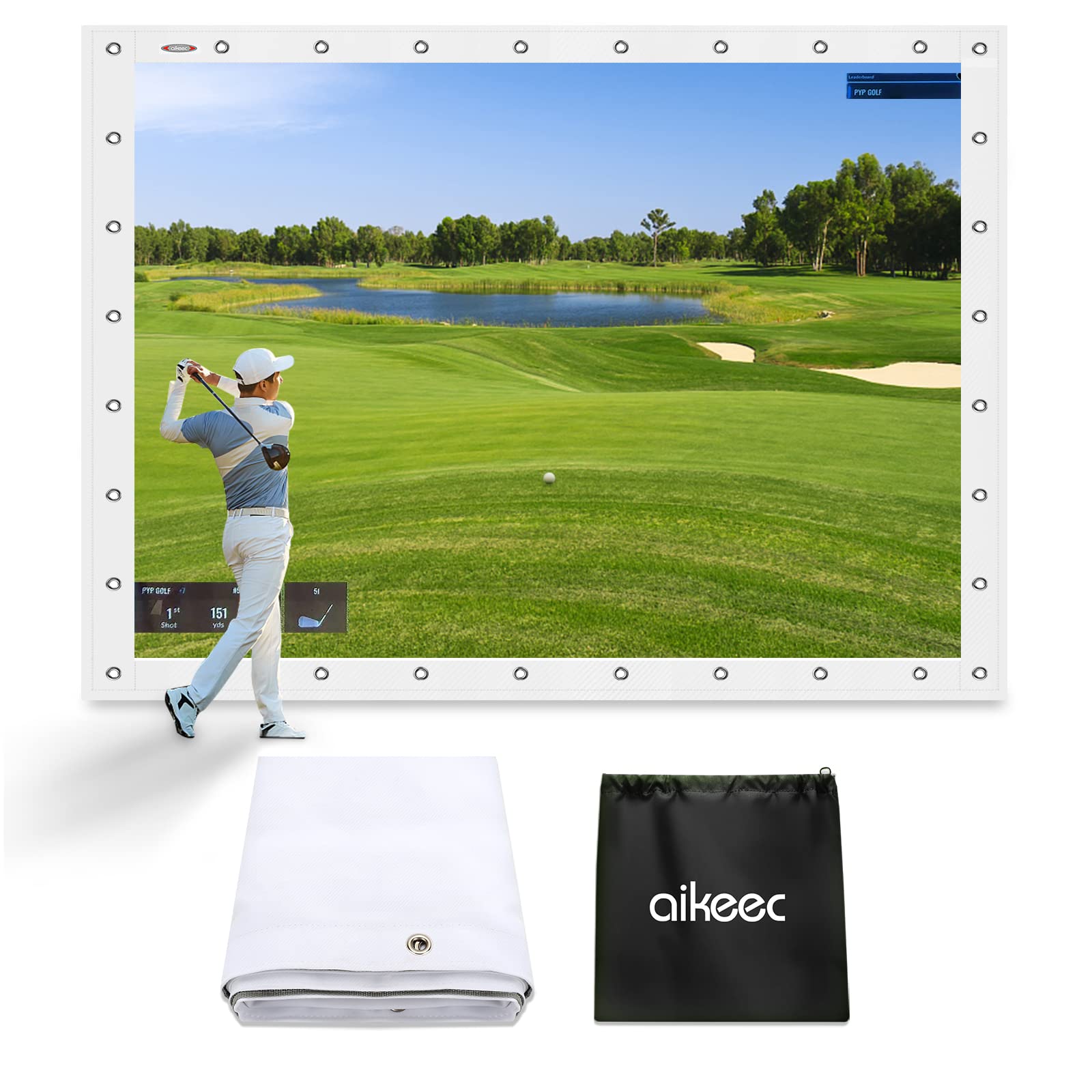 Premium Golf Simulator Impact Screen - 32 Grommet Holes for Indoor/Outdoor Training | 5 Size Options | Perfect for Home Golf Setup & Commercial Simulators