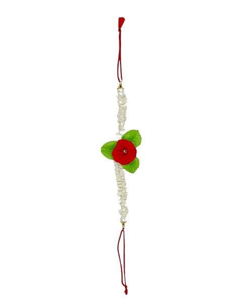 Neaama Hair and Beyond White Mogra Buds with Red Flower Green Leaves Hair Clips for Women & Girls - Pack of 1 | Perfect for Weddings, Parties & Daily Hair Styling