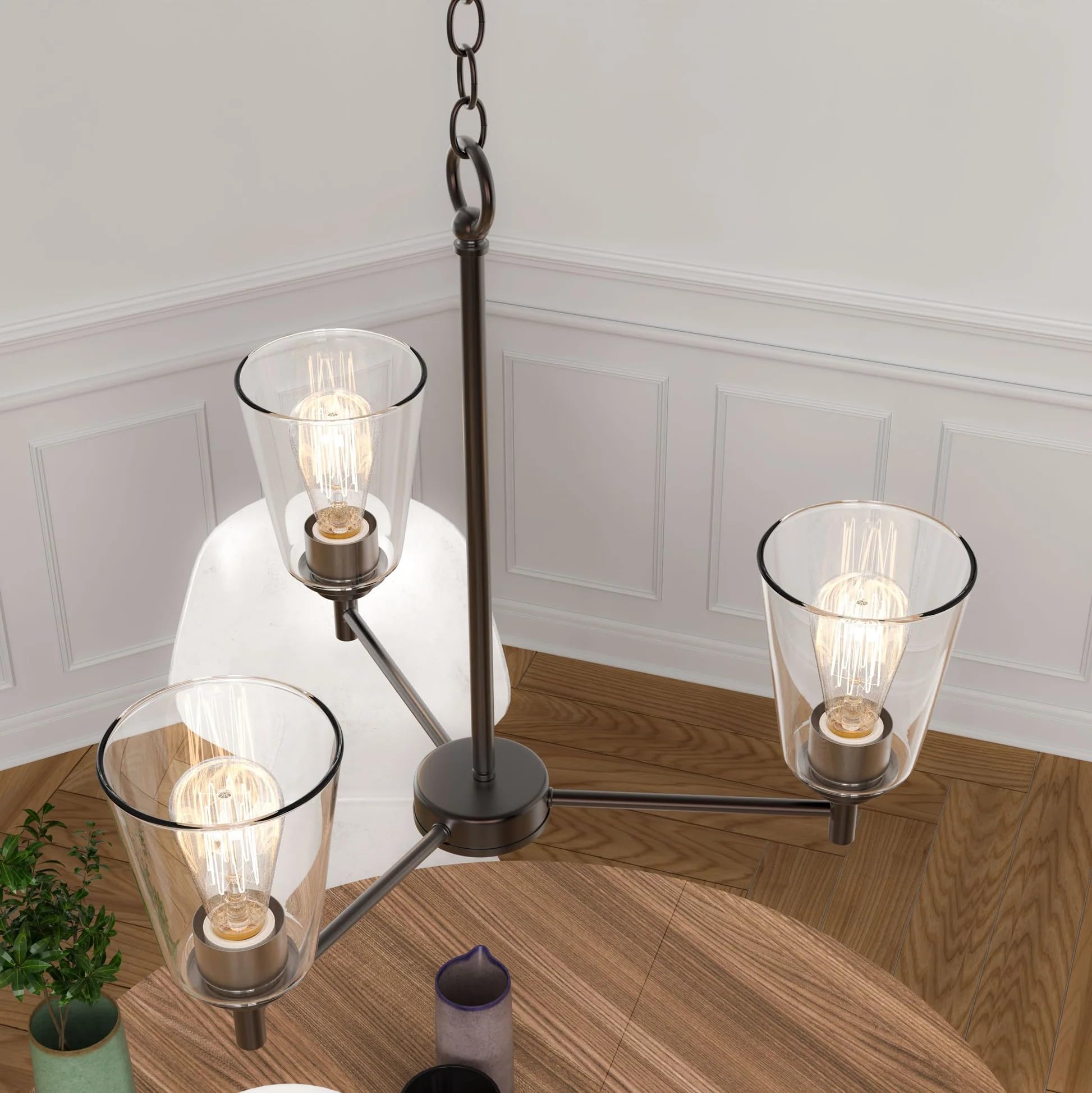 LEDMyplace 3-Light Flared Island Chandelier - Clear Glass Shade, Oil Rubbed Bronze Finish, E26 Base - Modern Farmhouse Pendant Lighting for Kitchen Island, Dining Room & Living Room (Bulb Not Included) | Perfect for Home Decor, Open Concept Spaces & Rustic Interiors