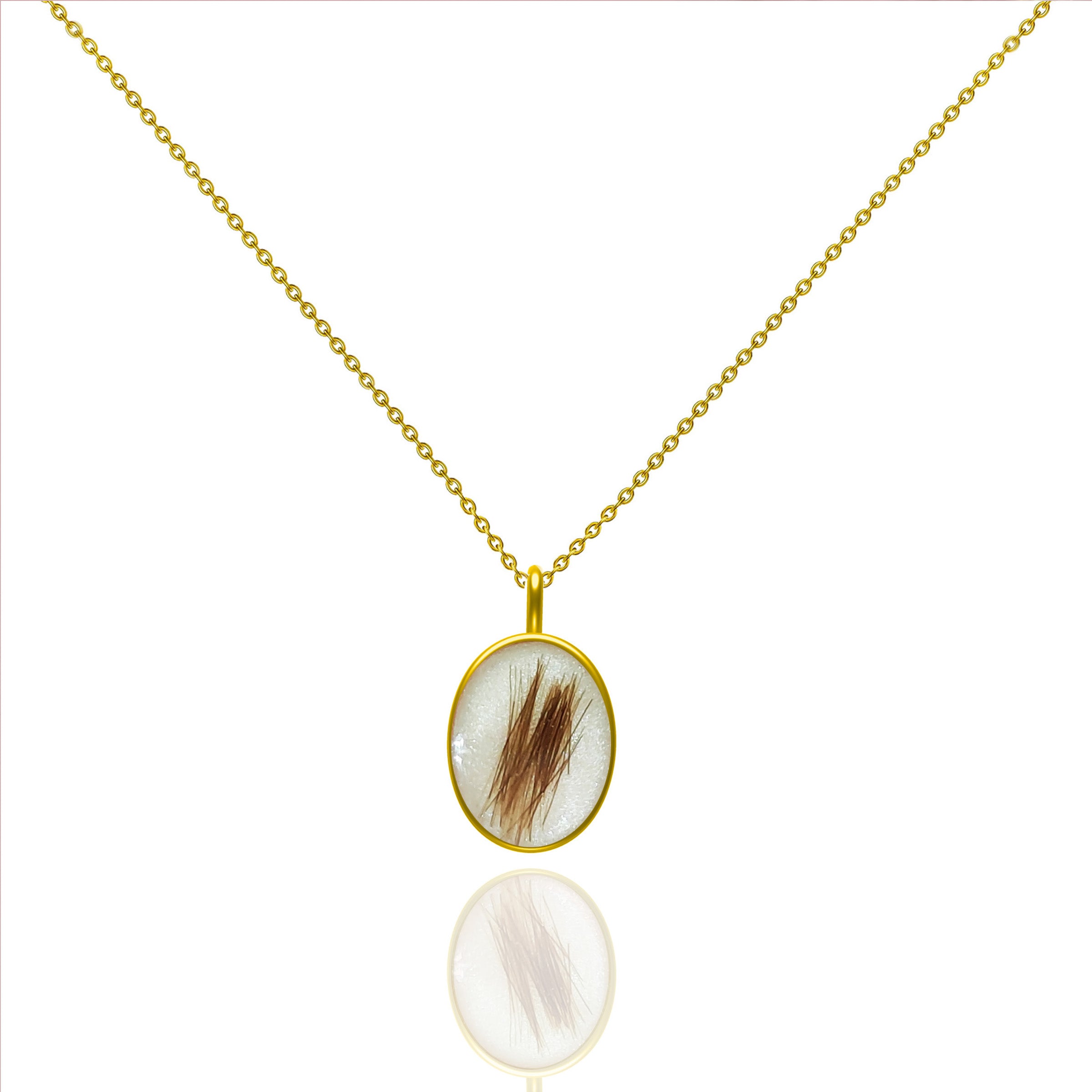 Solid Gold Oval Hair & Fur Memorial Necklace - Elegant Pet Keepsake Jewelry for Ashes, Perfect for Pet Lovers & Memorial Gifts