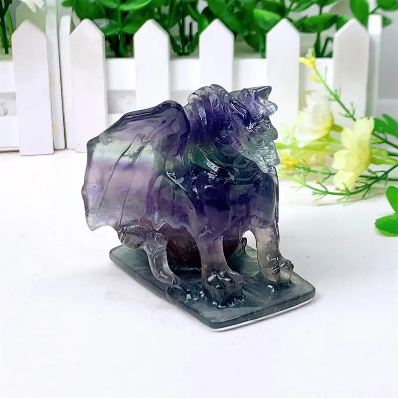 Natural Fluorite Dragon Skull Crystal - Feng Shui Healing Mineral Statue for Home & Office Decor, Unique Gift Idea - Perfect for Meditation Spaces, Altars, and Fantasy Room Themes
