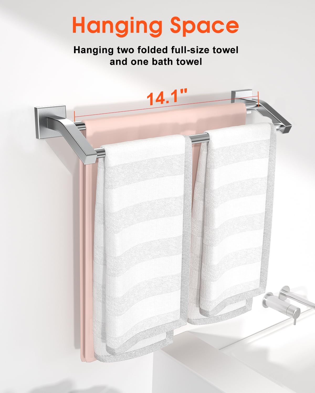 Stainless Steel Towel Bar 16 Inch - Heavy Duty SUS304 Brushed Nickel Wall Mounted Bathroom Towel Rack for Bath, Shower & Spa - Double Towel Holder Hanger with Rustproof Design