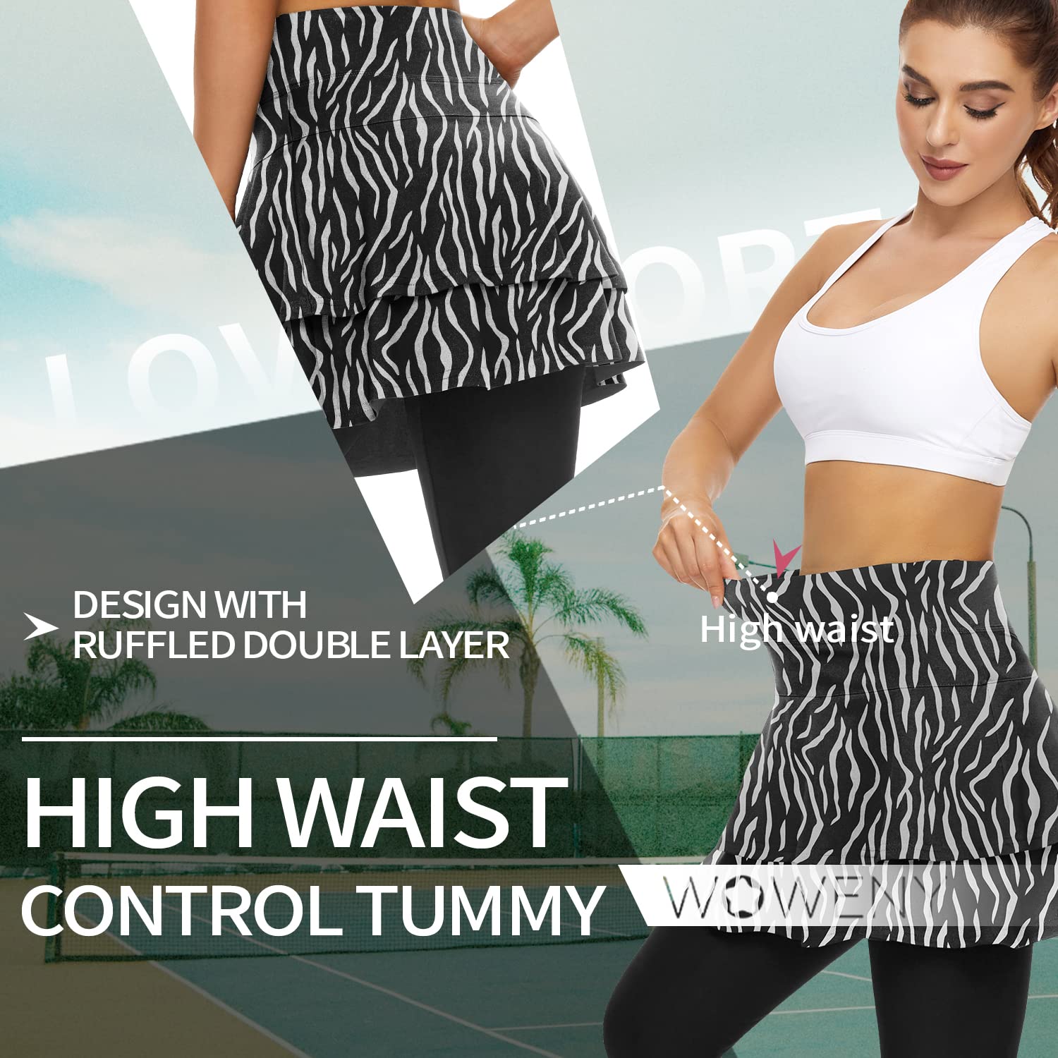 WOWENY Women's Fleece Lined Tennis Skirted Leggings - High Waist Winter Yoga Pants with Attached Skirt & Inner Pocket for Workout, Running, and Cold Weather Activities