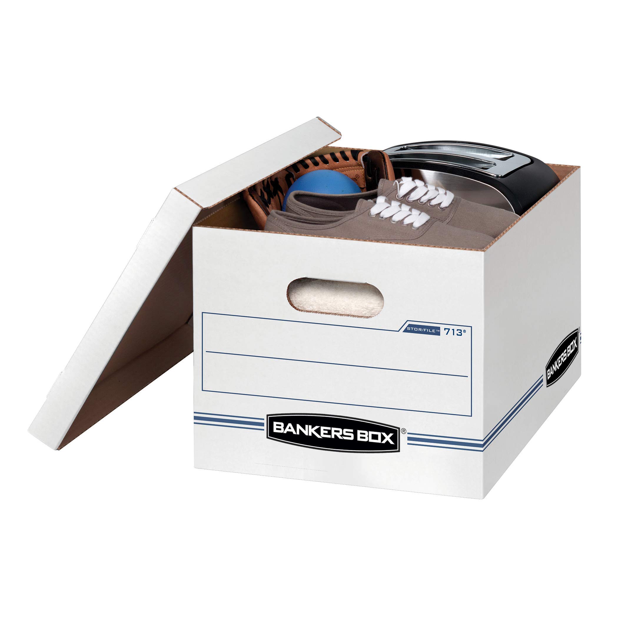 Bankers Box Letter & Legal Size File Storage Boxes - 50-Pack White & Blue Office Organizers | Perfect for Document Archiving, Office Filing & Home Organization