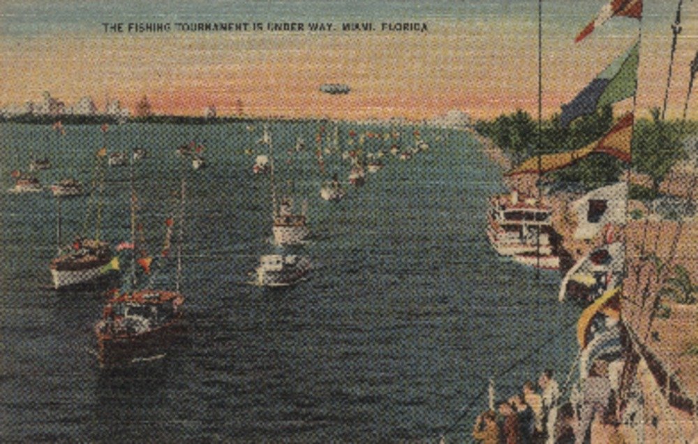 Signed Miami Florida Fishing Tournament & Boats 6674 Art Print - 24x36 Wall Decor Poster for Living Room, Office & Coastal Home Decor